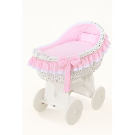 Cesta portaoggetti in vimini Carina con tettoia in vimini, biancheria da letto bianca e rosa (1/5)