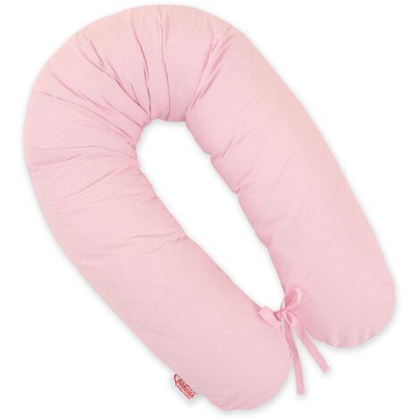 Cuscino per la gravidanza più lungo per le donne incinte che vogliono dormire + fodera rimovibile - Strisce rosa (1/5)