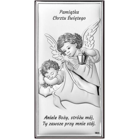 Quadro argentato raffigurante un angelo, ricordo del Santo Battesimo, con la preghiera "Angelo di Dio..." DS01 5 x 10 cm (1/5)