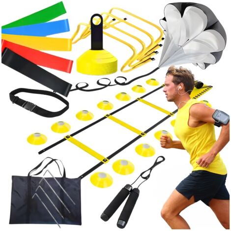 Set di allenamento di calcio 37 in 1, grande, completo, scala, ostacoli, gomma, mega