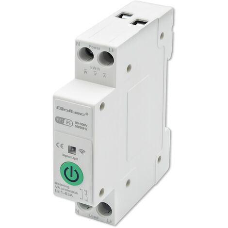 Relè Qoltec 63A per guida DIN con contatore elettrico  TUYA  Wi-Fi  VITA INTELLIGENTE