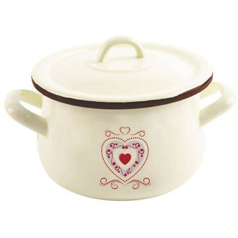 Pentola smaltata con coperchio, beige, TONCA, 16 cm, 2,3 l (1/3)