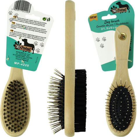 Spazzola bifacciale Mr. Pretzel con punte in pino per sottopelo, peli di cane e gatto