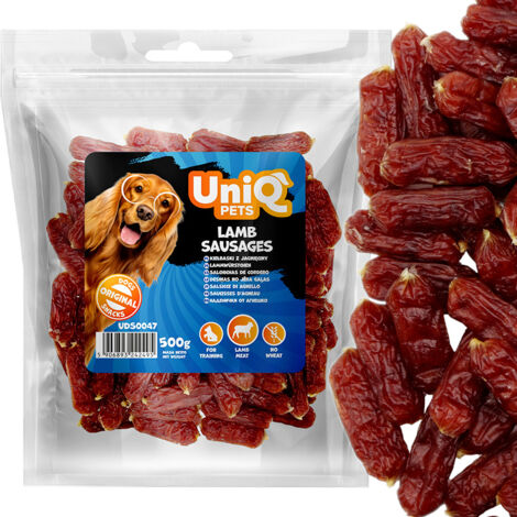 Snack prelibato per cani: Salsicce morbide di agnello UniQ Pets 500g