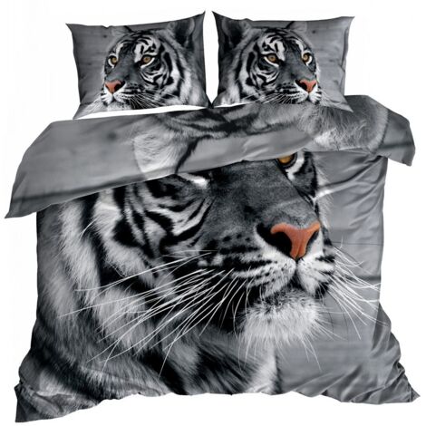 Biancheria da letto in raso di cotone 3D 140x200cm TIGRE GRIGIA (1/2)