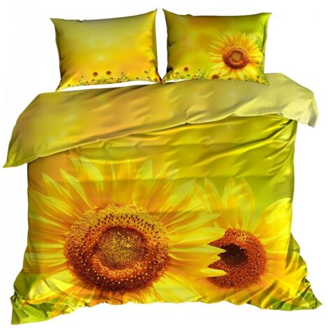 Biancheria da letto in raso di cotone 3D, 140x200 cm, con motivo a girasoli (1/2)