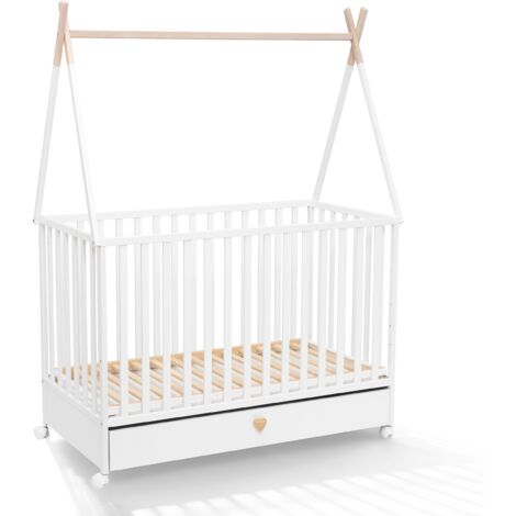 Letto per bambini bianco 2 in 1 con cassetto, letto in legno 120x60 cm + ruote Letto per bambini bianco 2 in 1 con cassetto, letto in legno 120x60 cm + ruote (1/5)