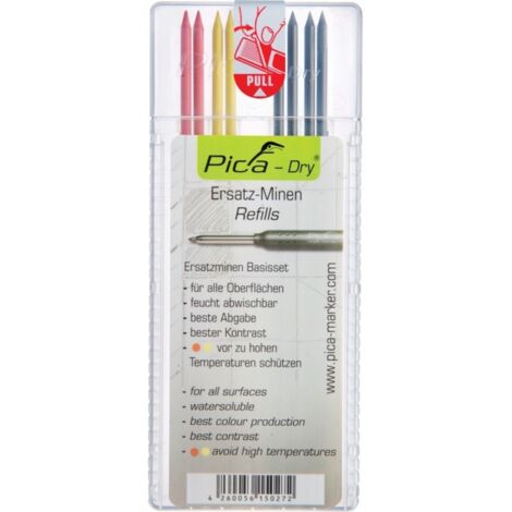 Set di mine Pica-Dry 4x nero, 2x rosso, 2x giallo, cancellabile umidificato 8 mine/set