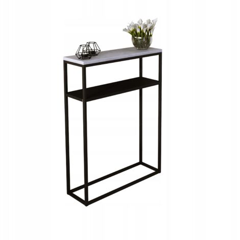 Consolle doppia 60x20 con ripiano in metallo, ingresso realizzato con profili 15x15, Black Concrete Light