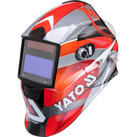 Casco da saldatura Yato YT-73921 con schermo e visiera integrata, filtro auto-oscurante, colore nero, rosso e argento (1/5)