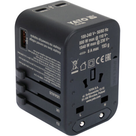 ADATTATORE PODRÓŻNY UNIWERSALNY USB-C PD 65W - YT-81303 (1/3)