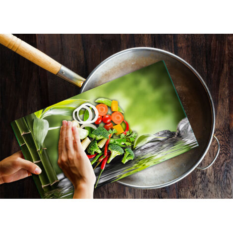TMK Copri Piano Cottura In Vetro Temperato 40x52 Cm – Protezione Paraschizzi E Tagliere Multifunzione, Design Frutta E Verdura