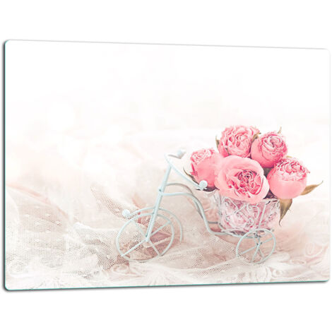 Tagliere in vetro 52x40 cm con decorazioni floreali e rose (1/5)