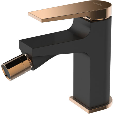 Rubinetto bidet a pavimento nero mezzanotte/oro con tappo a scatto. (1/4)