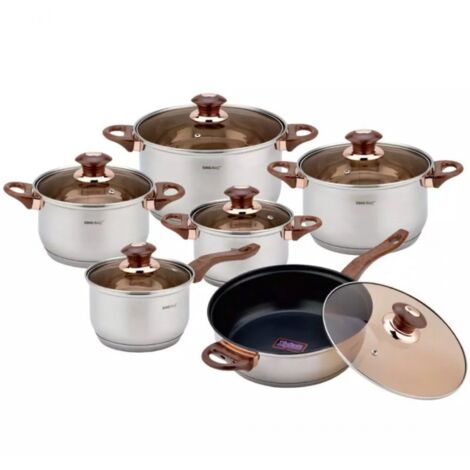 KINGHOFF KH-1767 Set di pentole Jumbo in acciaio color oro rosa, 12 pezzi
