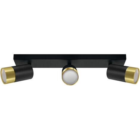 Lampada da parete decorativa nera e oro con faretto orientabile a forma di trombone, 3 lampadine GU10, 35W, IP20, Ideus 04280 (1/2)