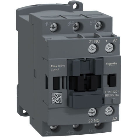 Contattore di potenza Easy TeSys Control AC-3, 12A, 3P (1NC), bobina 24V CC LC1E1201BD (1/2)