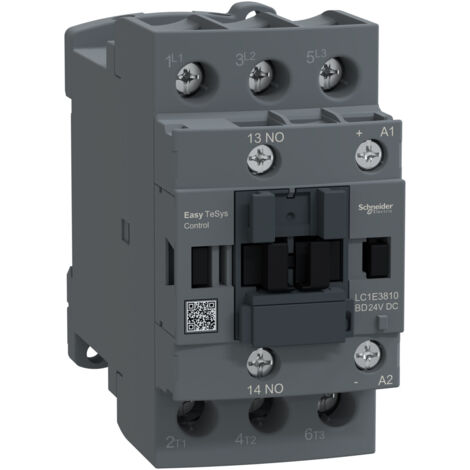 Contattore di potenza Easy TeSys Control AC-3, 38 A, 3P (1 NO), bobina 24 V CC LC1E3810BD (1/2)