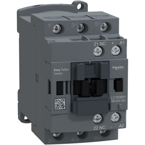 Contattore di potenza Easy TeSys Control AC-3, 6A, 3P (1NC), bobina 24V CC LC1E0601BD (1/2)