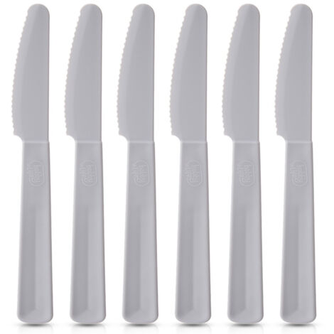 COLTELLI DA TAVOLA IN PLASTICA GRIGI, RIUTILIZZABILI, SET DA 6