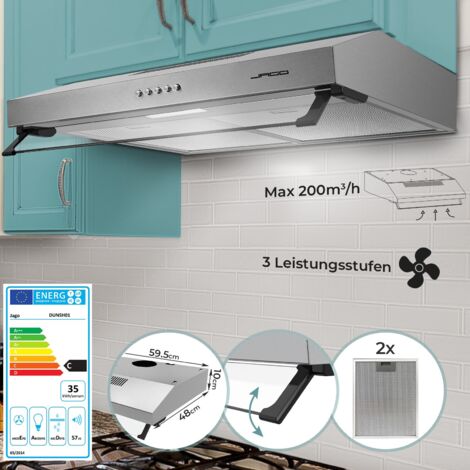 CAPPA DA CUCINA SOTTOPENSILE 60 CM + LED + 2 FILTRI IN ACCIAIO INOX ARGENTO (1/5)
