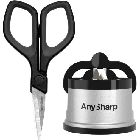 AnySharp Affilacoltelli PowerGrip Professionale, Affila Coltelli da Cucina, Acciaio Temprato, Chef, Mini Forbici Alta Qualità Inclusi, Pacchetto Argento, ABS Carburo (1/5)