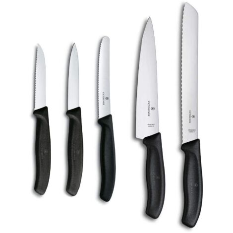 Set di 5 coltelli da cucina Victorinox Swiss Classic in acciaio inossidabile nero.