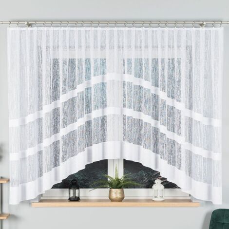 Wiktoria - Tenda jacquard pronta all'uso con taglio sul fondo - 410x160 cm - bianca (1/5)