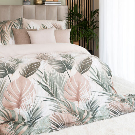 Lussuoso set di biancheria da letto 220x200 cm - raso di cotone, motivo a foglie tropicali (1/5)