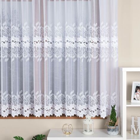 BASTIA - Tenda jacquard pronta all'uso con orlo dritto - 400x160 cm - bianco (1/5)