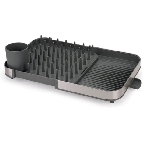 Joseph Joseph Duo Scolapiatti da appoggio estensibile per lavello cucina con portautensili e beccuccio di scarico, Acciaio Inox, Grigio (1/5)