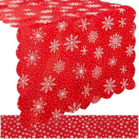 Tovaglia/runner per la tavola di Natale, fiocchi di neve rossi, 220x35 cm, Vigilia di Natale (1/5)