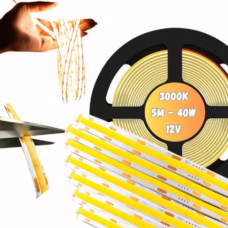 Striscia LED COB 12V 5M 40W rotolo striscia neon linea calda 800lm/m 8W/m potente (1/5)