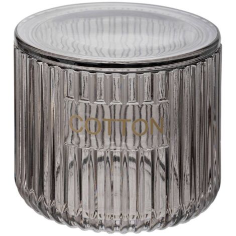 Contenitore per dischetti di cotone Agathe, in vetro grigio, con coperchio. (1/4)
