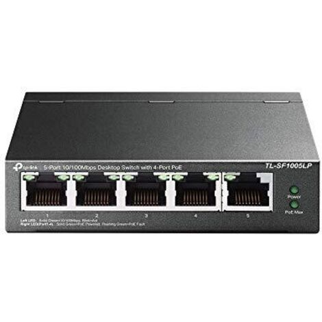 TP-link Switch TL-SF1005LP Non gestito Desktop Numero di porte 10/100 Mbps (RJ-45): 5 Numero di porte 1 Gbps (RJ-45): 4 Numero di porte PoE+: 4 Tipo di alimentazione: Esterna (1/4)