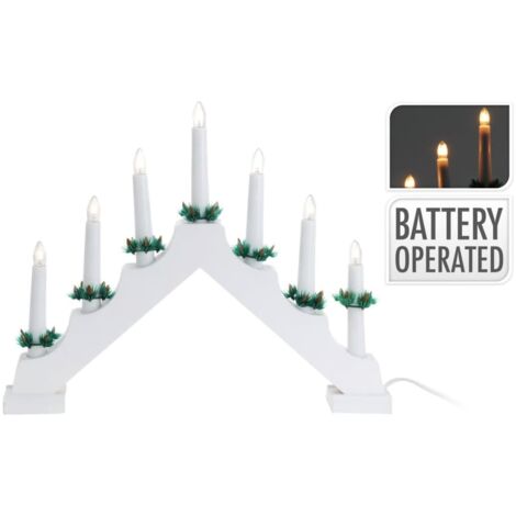Candelabro dell'Avvento in legno, bianco, 7 diodi, a batteria (1/2)