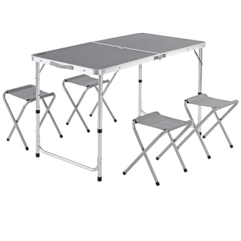 Set Mobili Campeggio Casaria Tavolo Pieghevole 4 Sgabelli Richiudibili Funzione Valigia Trasporto Grigio (1/5)