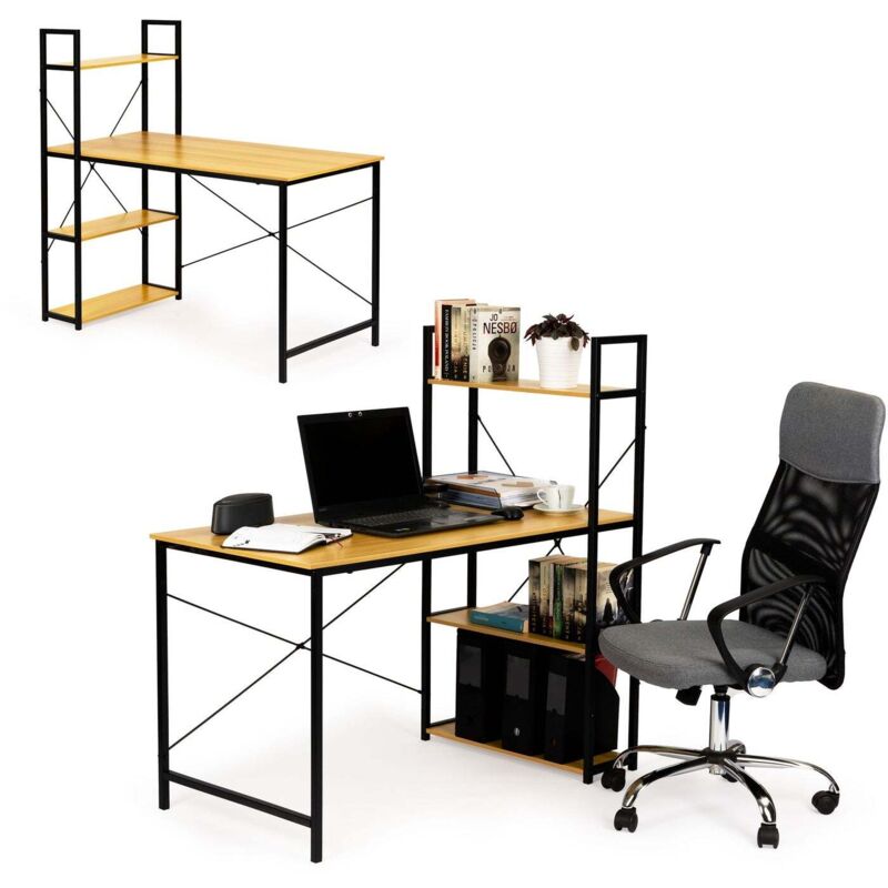 Scrivania A L WOODYNLUX 127 Cm Con Ripiani - Postazione Gaming O Ufficio Domestico - Bianca - 2