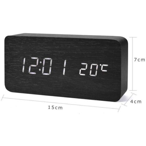 kwmobile Sveglia Orologio Digitale in Legno - Display LED Bianco attivazione Touch Sonora Temperatura Calendario Risparmio energ. USB Batteria Bianco