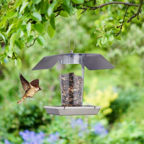 Mangiatoia Per Uccelli In Acciaio Inox – 14x27,5 Cm Con Griglia Per Rack K, Coperchio Girevole E Anello Di Sospensione, Perfetta Per Balcone, Giardino E Finestra