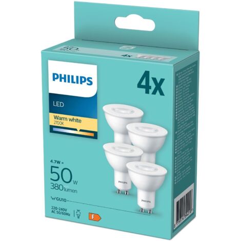 Lampadina led philips consumer legu1050dis4prr 929001250434 4 pezzi gu10 47w 2700k