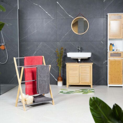 MBQQ Portasciugamani Autoportante 3 Ripiani In Metallo Nero Per Bagno, Interni/Esterni - 61x30x91 Cm