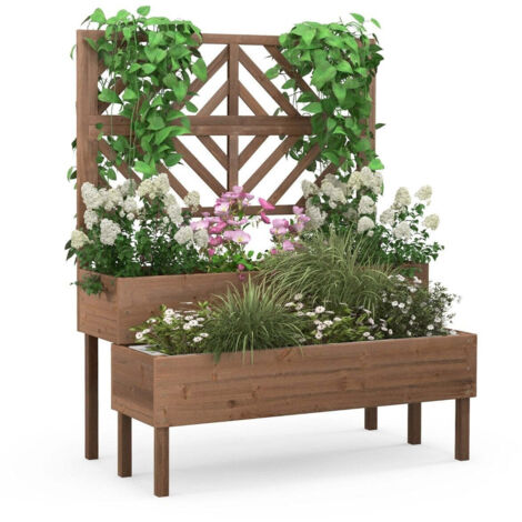 COSTWAY Arco Da Giardino In Legno Con Panchina, Traliccio Per Piante Rampicanti Con Fioriera E Panca Per 2 Persone Ideale Per Patio Giardino E Parco 88860598