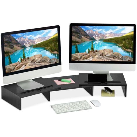 WALI - Supporto doppio per monitor e computer portatili per 2 schermi 1 notebook, supporto da scrivania extra alto per monitor fino a 27, notebook fino a 17 (M002XLLP), nero