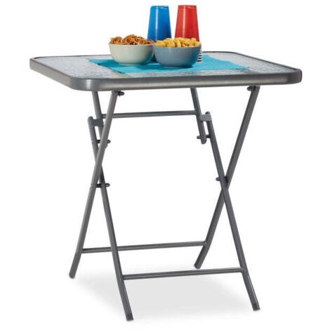 Garden Mile Tavolino Da Giardino Pieghevole Con Piano In Vetro Temperato | 45x45x51,5 Cm | Struttura In Acciaio | Ideale Per Terrazzo E Campeggio