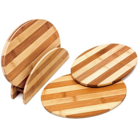 Tagliere per la colazione in bambù con supporto in metallo, nero, set da 6 pezzi, taglieri in legno, resistente al taglio, 22 x 14 cm, con supporto, per uso alimentare