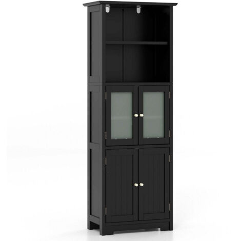 Credenza Nera - Credenza Con 2 Cassetti E 2 Ante - 2 Vani Portaoggetti Aperti Per Sala Da Pranzo E Soggiorno