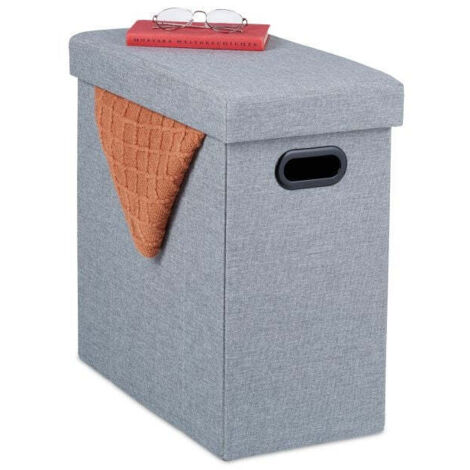 Cassapanca Portaoggetti Happy Home Company, In Cotone, Colore Grigio, Con Vano Interno E Gambe In Legno Naturale. Dimensioni 50x35x45 Cm, Facile Da Montare, Design Retrò.