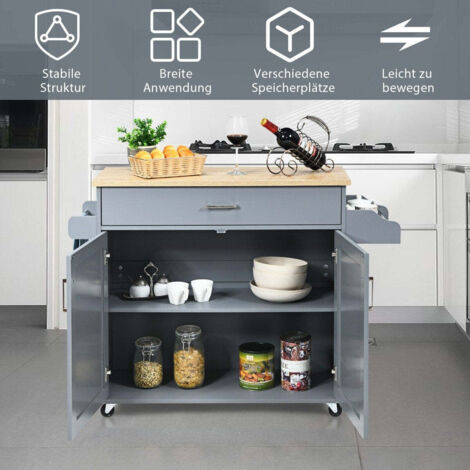 Carrello portaoggetti con ruote per isola da cucina grande mobiletto 116 x 40 x 85 cm grigio  naturale 88324263 88324263 88324263 88324263 88324263 88324263 88324263 88324263 88324263 88324263 8832426