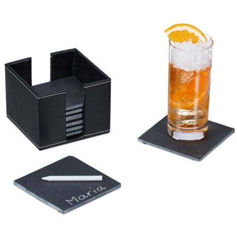 Sendez Set Di 8 Sottobicchieri In Ardesia Naturale, Quadrati 10x10 Cm, Con Piedini Antiscivolo In Gomma, Eleganti E Rustici - 3